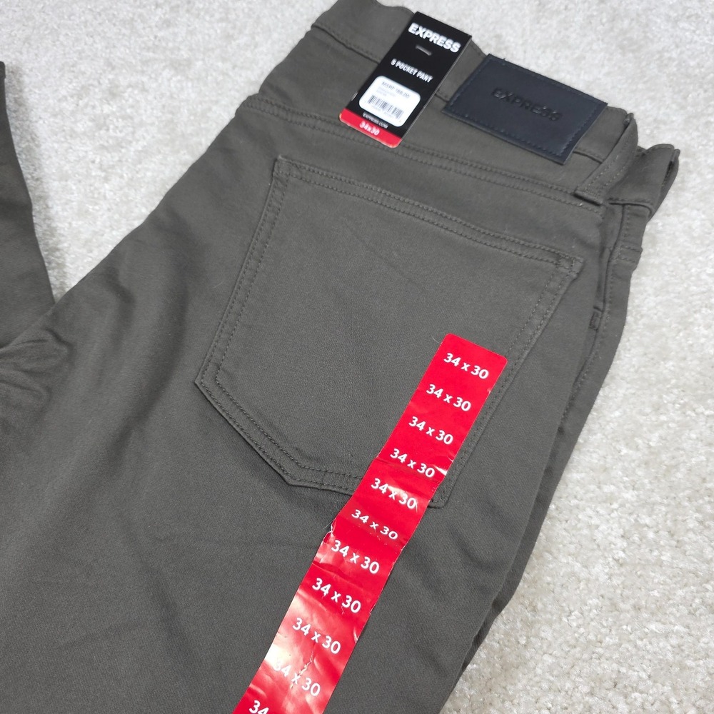 Express Pants Mens 34x30 Olive Ink Flat Front Chino 5-Pocket Outdoor NWT - Picture 4 of 5
